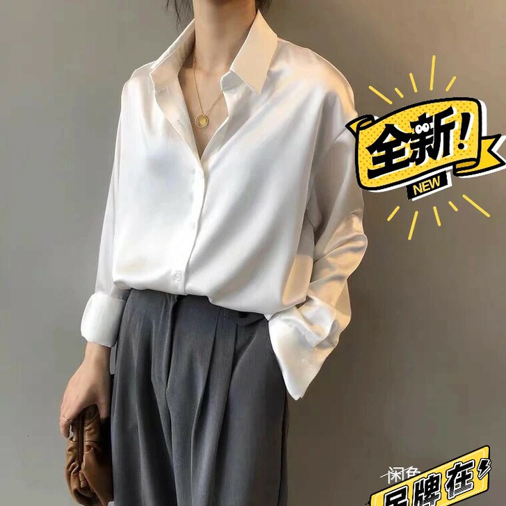 丝绸缎面衬衫女设计感小众轻熟2021夏季韩...