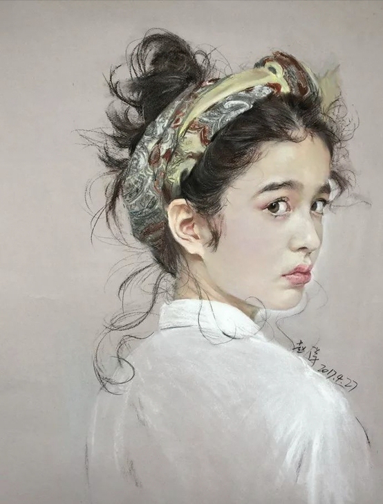 代画水粉头像作品。