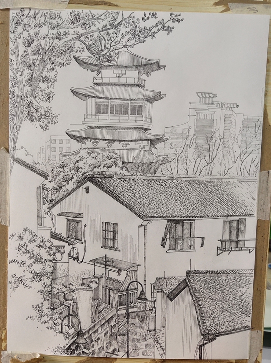 建筑钢笔接稿画画，水粉，水彩，素描，建筑钢...