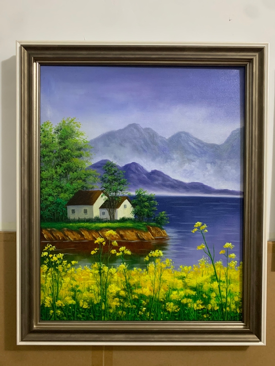 手绘油画风景 油菜花 自己画的，用油画颜料...