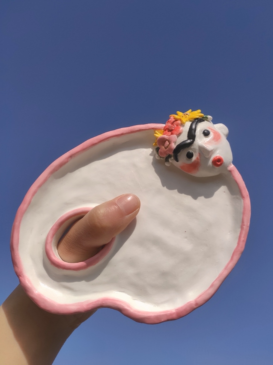 原创弗里达调色盘陶瓷盘，景德镇瓷泥，接受定做