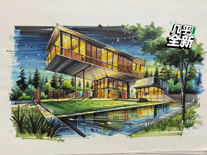 代画手绘图手绘上色线稿钢笔画风景写生宏村速...