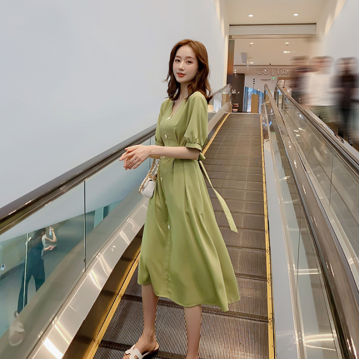 雪纺连衣裙2019新款夏女裙子超仙中长收腰...