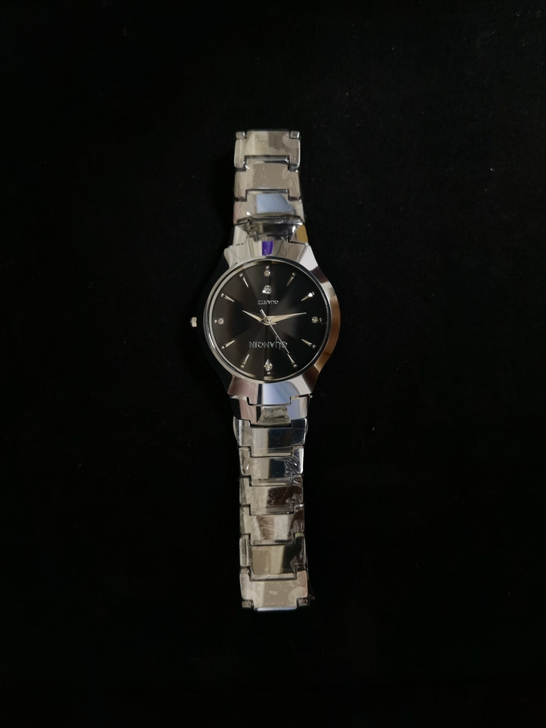 冠琴手表男士钨钢机械表简约银色款