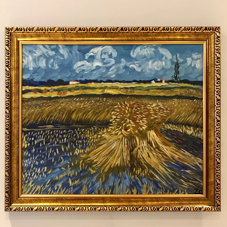 纯手绘油画，挂画，梵高作品，麦子成垛，麦田...