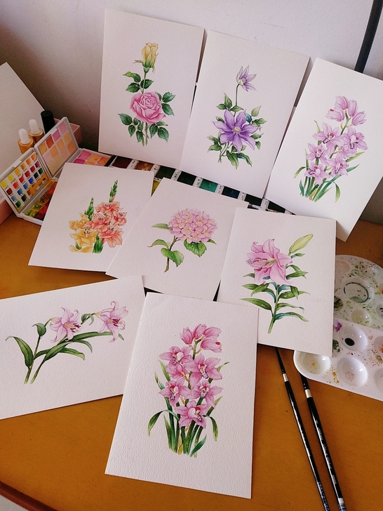 水彩画装饰画插画水彩花卉纯手绘线稿 最近画...
