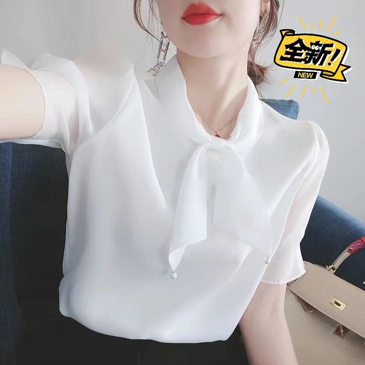 雪纺衬衣女2021夏新款韩版雪纺女上衣洋气...