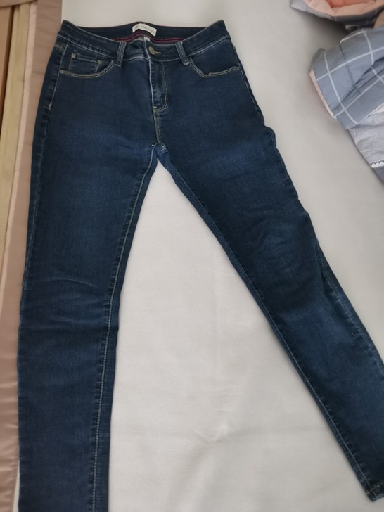 琼斯维格28码女牛仔裤，简约通勤瘦腰，深蓝...