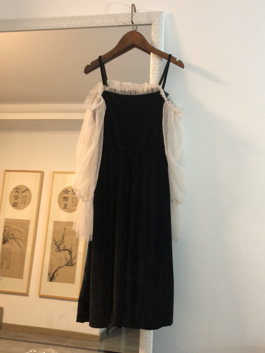 全新灯芯绒纱袖裙子