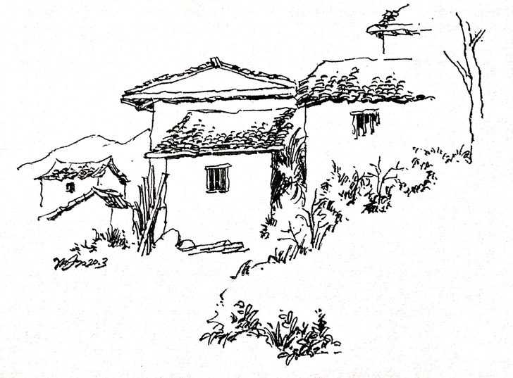 建筑速写，风景速写，钢笔画，钢笔淡彩。