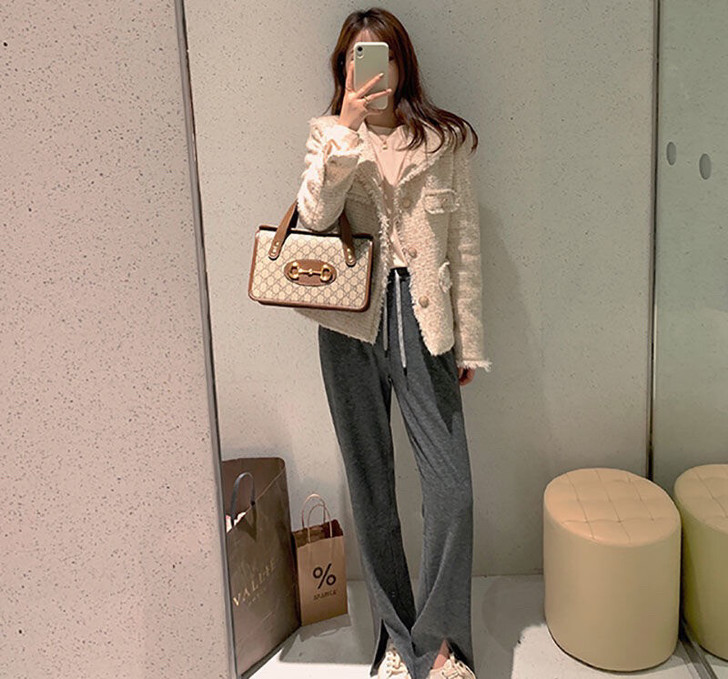 高腰显瘦阔腿裤女2021春夏季新款开叉抽绳...