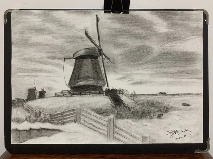 素描风景作品8K无边框，不包邮。