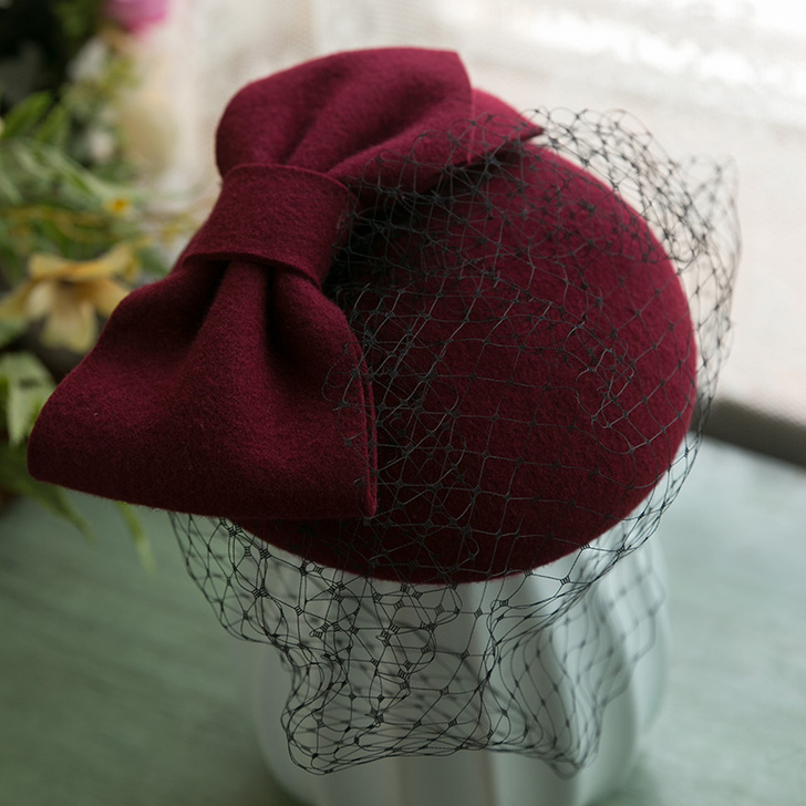 敬酒服小礼帽新娘2020新款复古网纱羊毛呢...