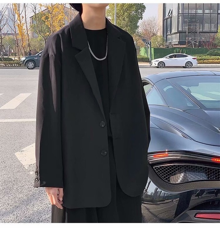 网红黑色小西装男士外套宽松西服痞帅英伦风韩...
