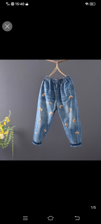 复古刺绣高腰牛仔裤哈伦裤女夏