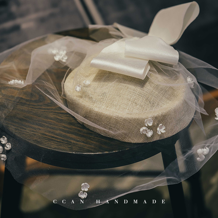 原创手工蝴蝶结梅麻礼帽新娘结婚配饰影楼外景...