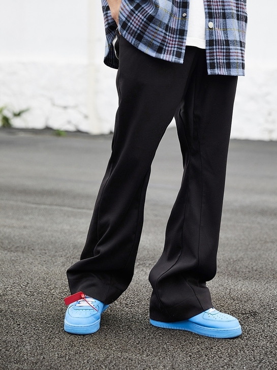 高街设计感痞帅潮喇叭长款西裤重磅纯色休闲v...