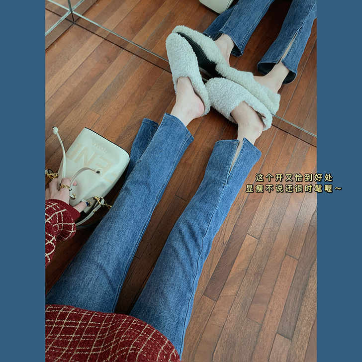 郭郭定制牛仔裤女春新款直筒裤高腰裤修身显瘦...