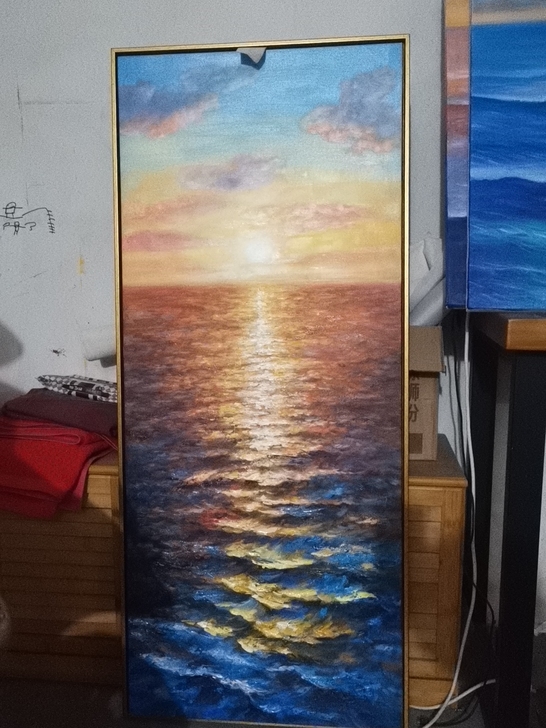 纯手绘风景油画 海景油画自己一点一点画出来...