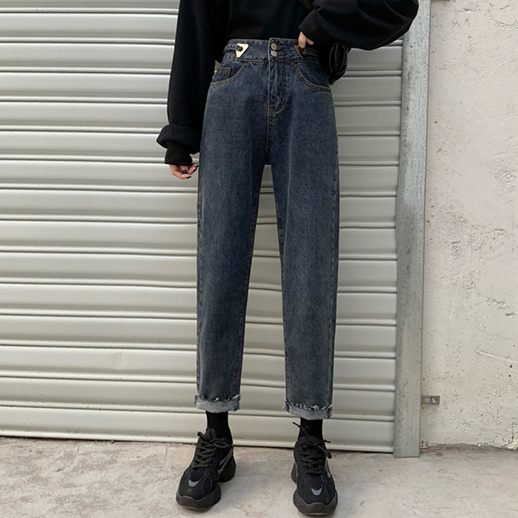 春秋韩版chic复古宽松直筒裤高腰显瘦阔腿...