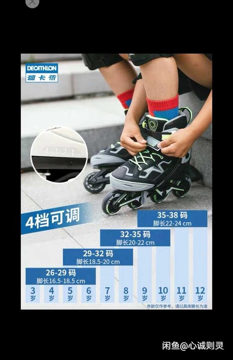 迪卡侬轮滑，小朋友脚长得快，没玩多久就穿不...