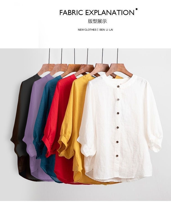 2021夏季棉麻衬衫女装灯笼袖复古文艺上衣...