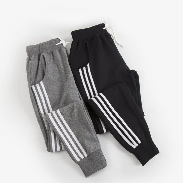 三条杠运动裤女学生宽松韩版纯棉休闲加绒卫裤...