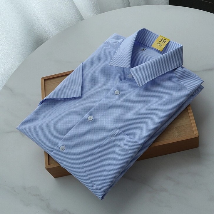高端蓝色竖纹商务通勤衬衫!一线撤柜单男夏新...
