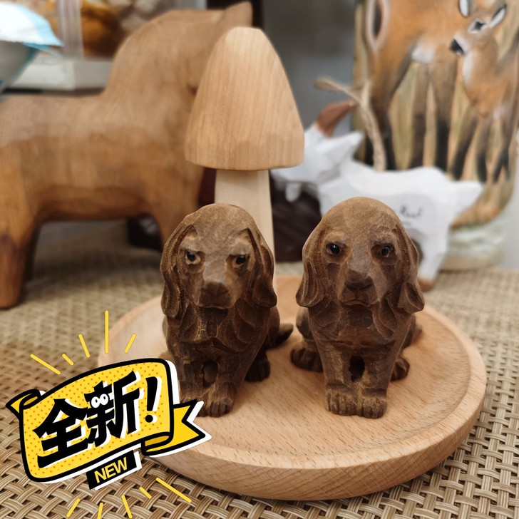 木雕手工小狗30一只，一对50