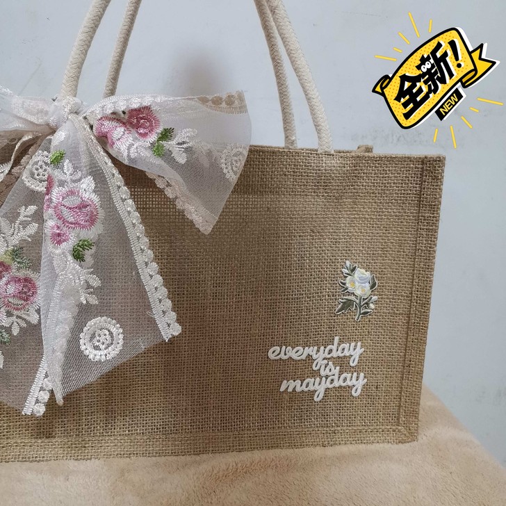 全新无印MUJI同款亚麻手提袋 日式手提编...