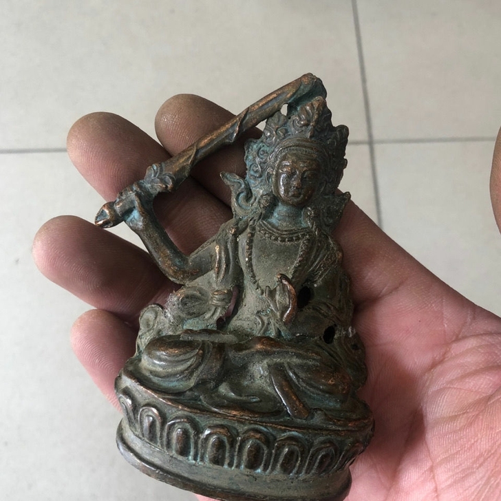 古玩杂项收藏黄铜文殊菩萨铜像铜佛小摆件供奉...