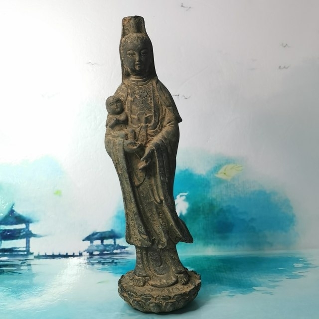 老铜器 老物件 铜佛像 观音送子,转寻有缘...