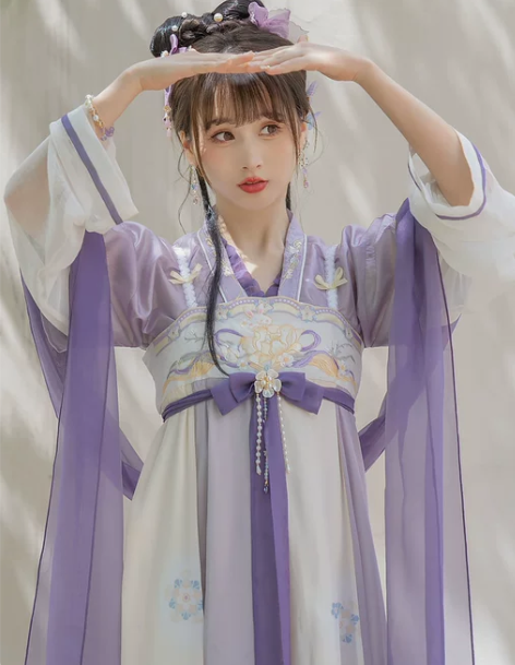 云藏月绣紫衿原创唐背子紫色中国风改良唐制齐...