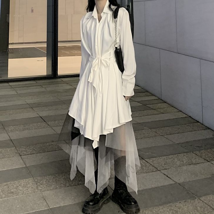 山几何来/山本暗黑风收腰绑带连衣裙法式小众...