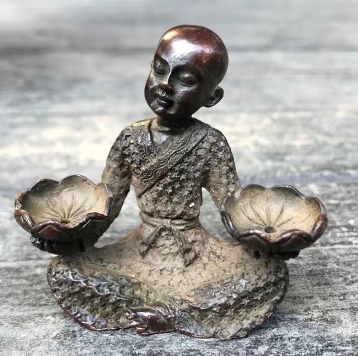 铜佛紫铜小和尚手捧莲花铜佛招财进宝 纯铜佛像