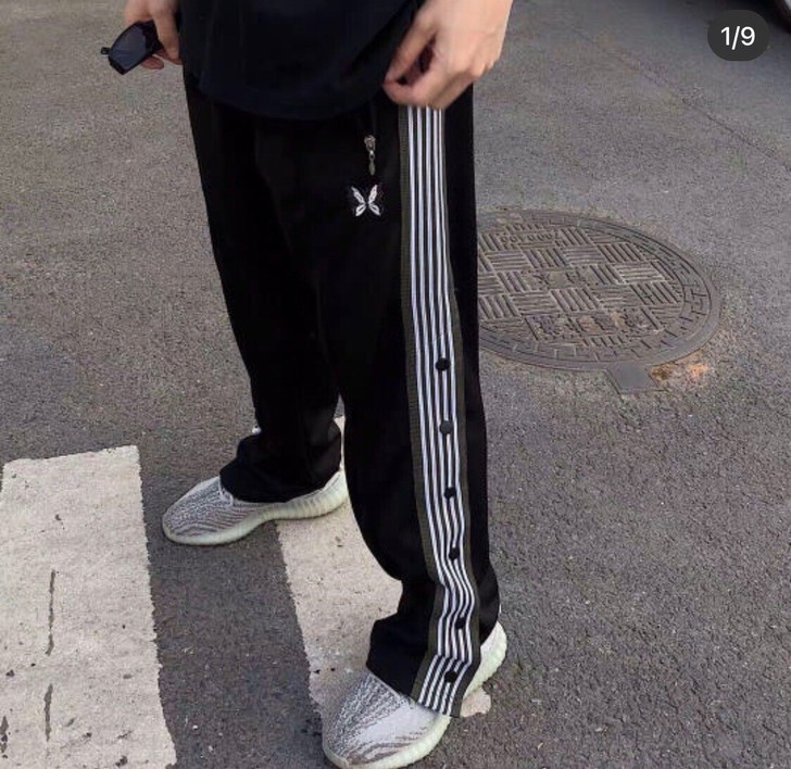 春夏季绿白侧条纹蝴蝶裤高街潮流宽松直筒休闲...