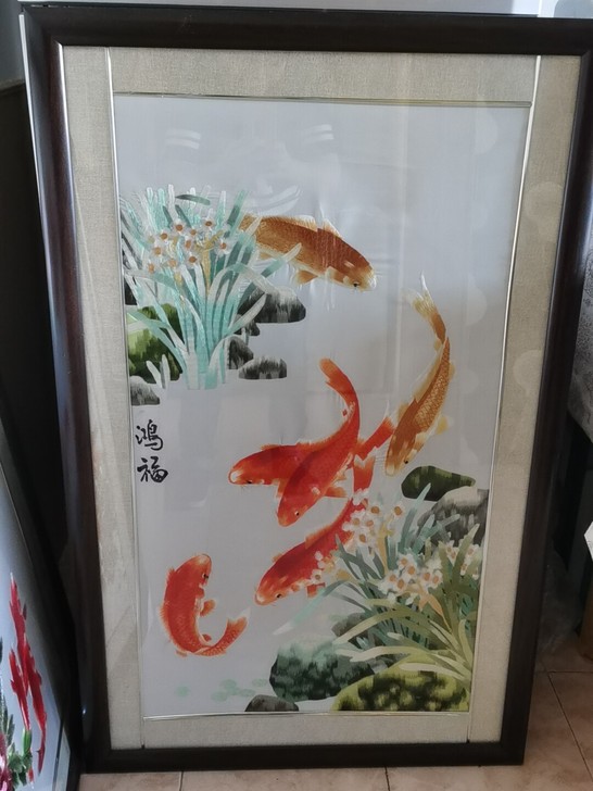 苏绣画,宽65cm,高102cm,深色框,...