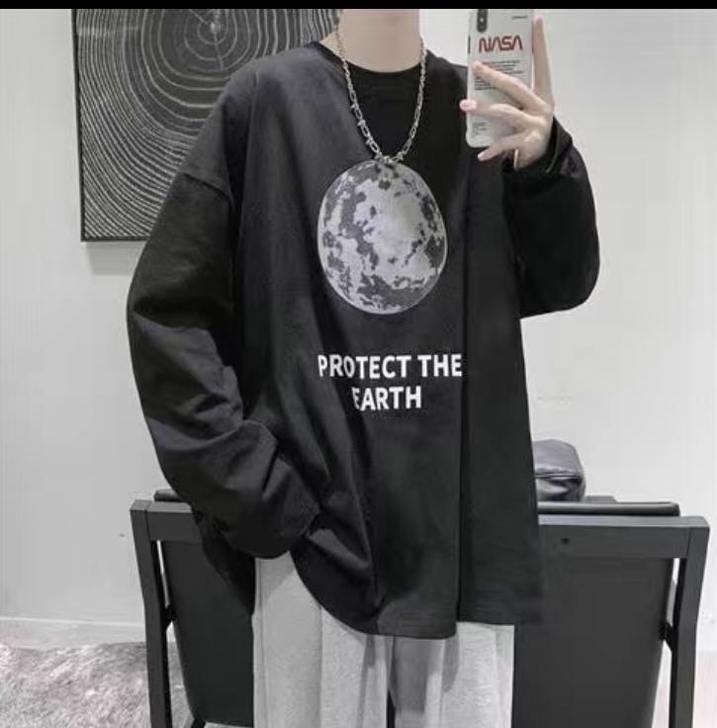 秋季长袖男士ins风潮流大码情侣装港风宽松...