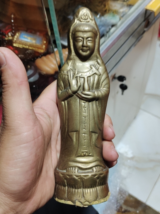 老铜佛像观音菩萨,高18.5厘米,重1斤,...