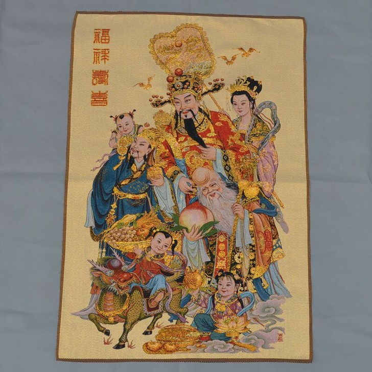 织锦画丝绸精致刺绣画 唐卡唐喀机绣 财神画...