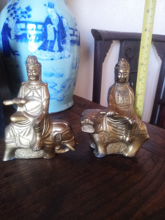 老铜佛像 八九十年代文殊普贤菩萨铜像 ...