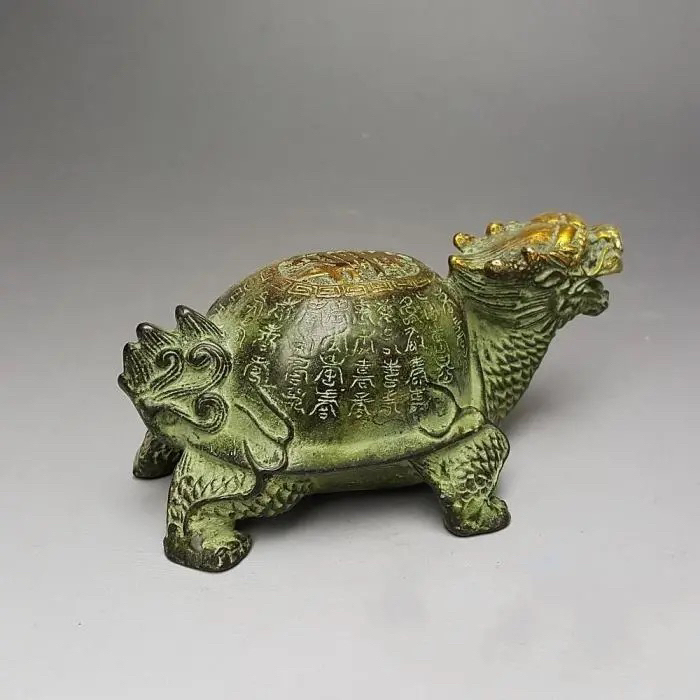 老货处理，黄铜鎏金百寿龙龟摆件招财纳福工艺...