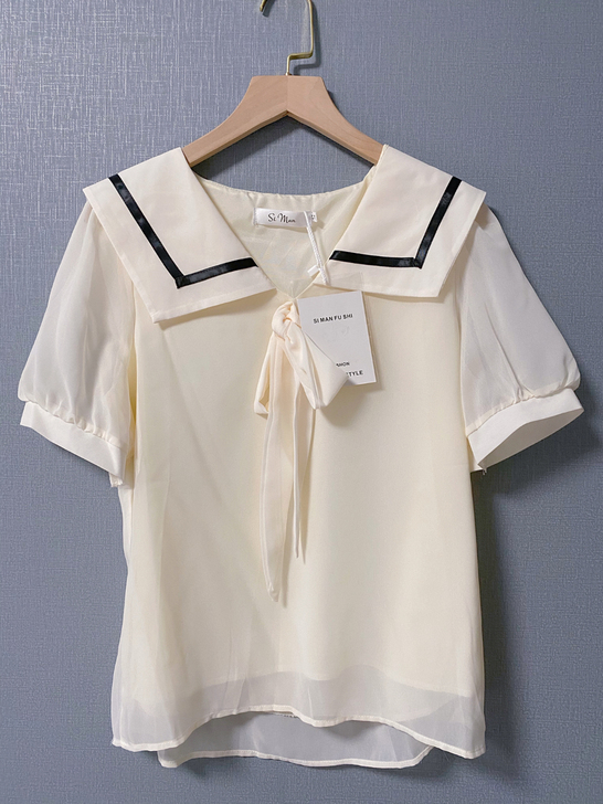 泡泡袖海军领雪纺衫全新带吊牌