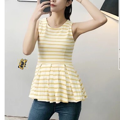 SLY，专柜正品，无袖黄色条纹针织衫上衣，...