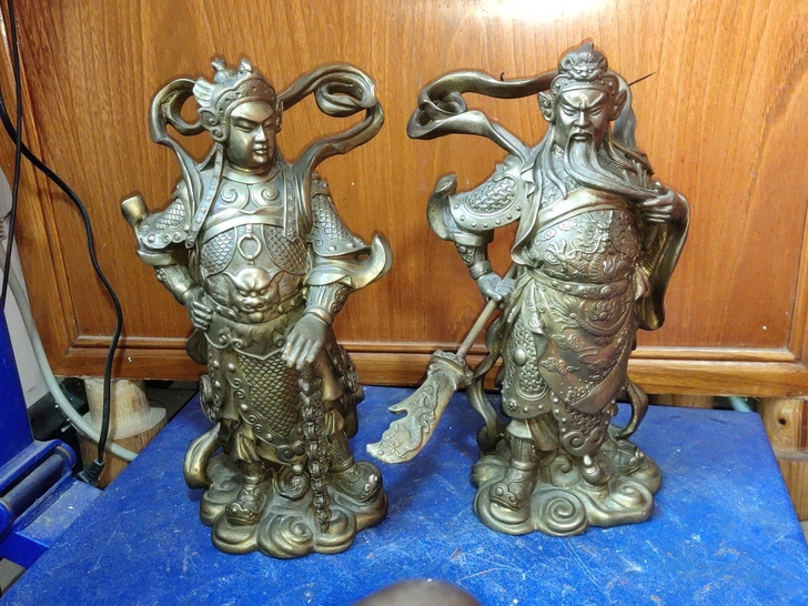 伽蓝韦陀菩萨铜佛像，标价为两尊一起的价格，...