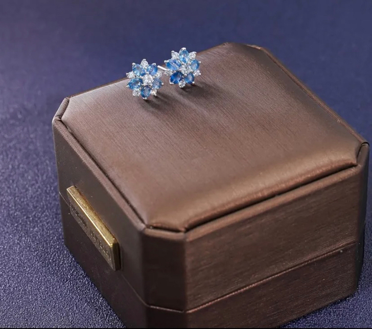 蓝宝石耳钉，斯里兰卡蓝宝石，无烧，闲置，全...