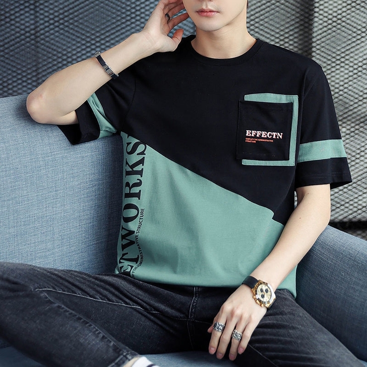 实体店不做了，拼色时尚短袖T恤男士夏装胖子...