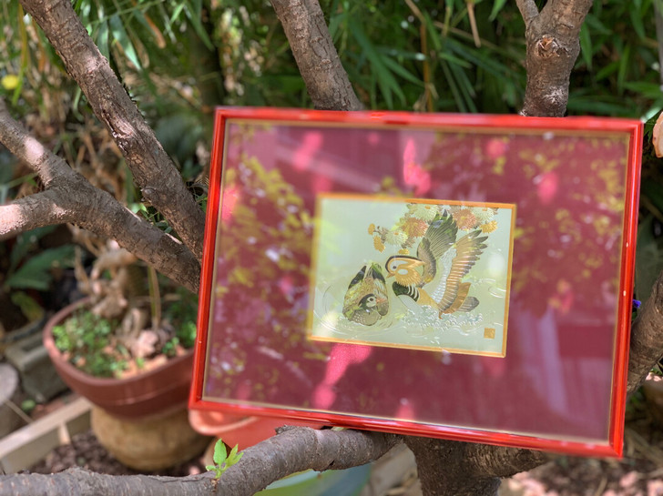 日本鸳鸯金属雕刻画