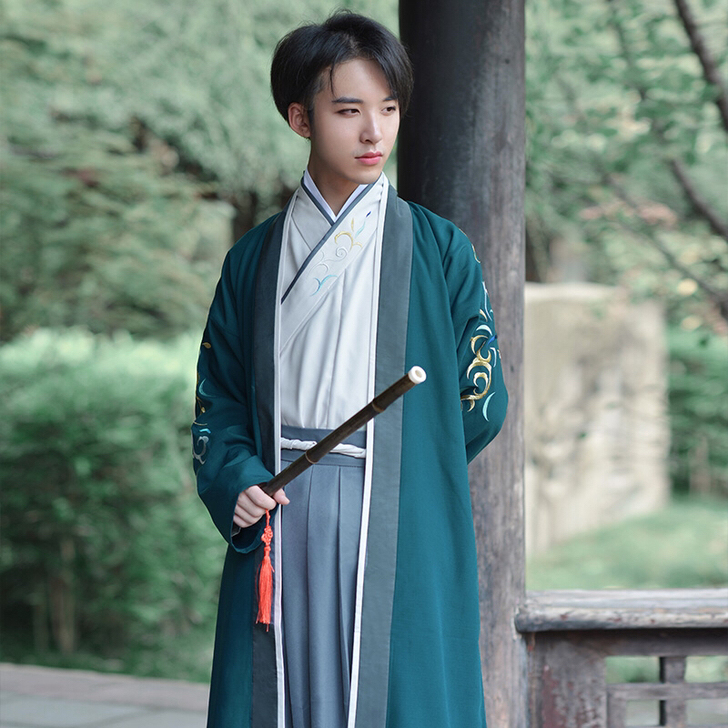 如梦霓裳春夏汉服男士绣花对襟长褙子楮墨中国...