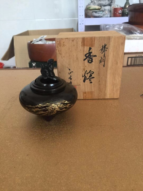 日本回流手刻香炉，青铜香烧，手工篆刻鎏金工...
